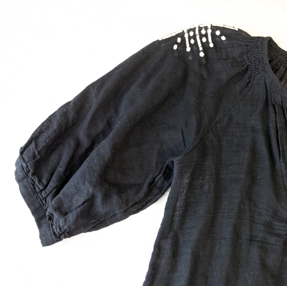 Banana Republic Black Linen Blend Embroidered Top Semi Sheer - Picture 11 of 11
